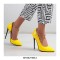 Pointed Toe Stiletto Heels Ankle Chain Straps Dorsay Pumps - Yellow Patent