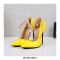 Pointed Toe Stiletto Heels Ankle Chain Straps Dorsay Pumps - Yellow Patent