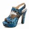 Peep Toe Block Heels Transparent Platforms Snake Print Back Buckle Straps Sandals - Blue