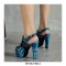 Peep Toe Block Heels Transparent Platforms Snake Print Back Buckle Straps Sandals - Blue