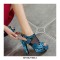 Peep Toe Block Heels Transparent Platforms Snake Print Back Buckle Straps Sandals - Blue