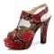 Peep Toe Block Heels Transparent Platforms Snake Print Back Buckle Straps Sandals - Red