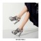 Peep Toe Block Heels Transparent Platforms Snake Print Back Buckle Straps Sandals - White