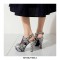 Peep Toe Block Heels Transparent Platforms Snake Print Back Buckle Straps Sandals - White