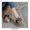 Peep Toe Block Heels Transparent Platforms Snake Print Back Buckle Straps Sandals - Yellow