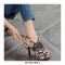 Peep Toe Block Heels Transparent Platforms Snake Print Back Buckle Straps Sandals - Yellow