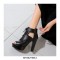 Peep Toe Cuban Heels Lace Up Pumps with Back Zipper - Black