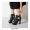 Peep Toe Cuban Heels Lace Up Pumps with Back Zipper - Black