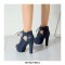Peep Toe Cuban Heels Lace Up Pumps with Back Zipper - Blue