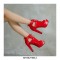 Peep Toe Cuban Heels Lace Up Pumps with Back Zipper - Red
