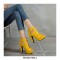 Peep Toe Cuban Heels Lace Up Pumps with Back Zipper - Yellow