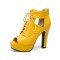 Peep Toe Cuban Heels Lace Up Pumps with Back Zipper - Yellow