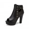Peep Toe Cuban Heels Rivet Decorated Side Buckle Pumps with Side Zipper - Black
