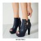 Peep Toe Cuban Heels Rivet Decorated Side Buckle Pumps with Side Zipper - Blue