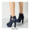 Peep Toe Cuban Heels Rivet Decorated Side Buckle Pumps with Side Zipper - Blue