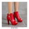 Peep Toe Cuban Heels Rivet Decorated Side Buckle Pumps with Side Zipper - Red