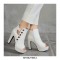 Peep Toe Cuban Heels Rivet Decorated Side Buckle Pumps with Side Zipper - White