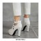Peep Toe Cuban Heels Rivet Decorated Side Buckle Pumps with Side Zipper - White