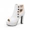 Peep Toe Cuban Heels Rivet Decorated Side Buckle Pumps with Side Zipper - White