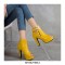 Peep Toe Cuban Heels Rivet Decorated Side Buckle Pumps with Side Zipper - Yellow