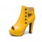 Peep Toe Cuban Heels Rivet Decorated Side Buckle Pumps with Side Zipper - Yellow