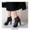 Peep Toe Cuban Heels Ankle Decorated Pumps with Back Zipper - Black