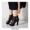 Peep Toe Cuban Heels Ankle Decorated Pumps with Back Zipper - Black