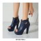 Peep Toe Cuban Heels Ankle Decorated Pumps with Back Zipper - Blue