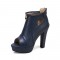 Peep Toe Cuban Heels Ankle Decorated Pumps with Back Zipper - Blue
