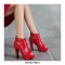 Peep Toe Cuban Heels Ankle Decorated Pumps with Back Zipper - Red