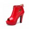 Peep Toe Cuban Heels Ankle Decorated Pumps with Back Zipper - Red