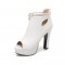 Peep Toe Cuban Heels Ankle Decorated Pumps with Back Zipper - White