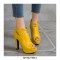 Peep Toe Cuban Heels Ankle Decorated Pumps with Back Zipper - Yellow