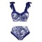 Hot Summer Beach Cover Ups Mayokini Flowers Swimsuits - Blue White