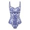 Hot Summer Beach Cover Ups Mayokini Flowers Swimsuits - Blue White