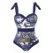 Hot Summer Beach Cover Ups Mayokini Flowers Swimsuits - Navy White