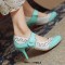 Round Toe Italian Heels Retro Fretwork Mary Janes Pumps - SkyBlue