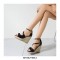 Peep Toe Knitted Straw Wedges Ankle Buckle Straps Sandal  - Black