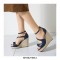 Peep Toe Knitted Straw Wedges Ankle Buckle Straps Sandal  - Blue