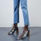 Peep Toe Summer Vintage Snake Print Chunky Block Heels Lace Up Gladiator Sandals - Blue