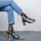 Peep Toe Summer Vintage Snake Print Chunky Block Heels Lace Up Gladiator Sandals - Blue