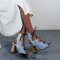 Peep Toe Summer Vintage Denim Chunky Block Heels Lace Up Gladiator Sandals - Blue