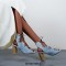 Peep Toe Summer Vintage Denim Chunky Block Heels Lace Up Gladiator Sandals - Blue