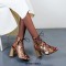 Peep Toe Summer Vintage Snake Print Chunky Block Heels Lace Up Gladiator Sandals - Brown