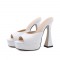Peep Toe Platforms Designed Chunky Heels Summer Sandals - White