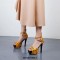 Peep Toe Platforms Snake Print Stiletto Heels Ankle Buckle Cross Straps Back Zipper Pumps Sandals - Yellow