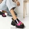 Peep Toe Chunky Heels Onfire Flames Platforms Slingback Sandals - Black Pink Patent