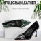 Pointed Toe Thin Block Heels Metal Buckle Decorated Vintage Pumps - Green