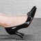 Pointed Toe Thin Block Heels Metal Buckle Decorated Vintage Pumps - Black