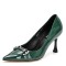 Pointed Toe Thin Block Heels Metal Buckle Decorated Vintage Pumps - Green
